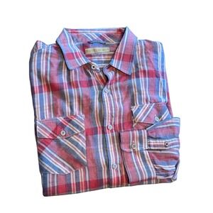Nifty Genius Plaid Button Up Shirt Men's Long Sleeve Casual L 100% cotton SOFT